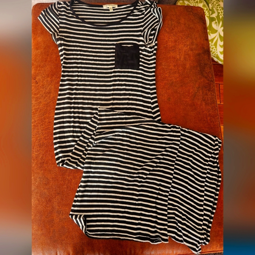 Monteau Black and White Striped Maxi Dress